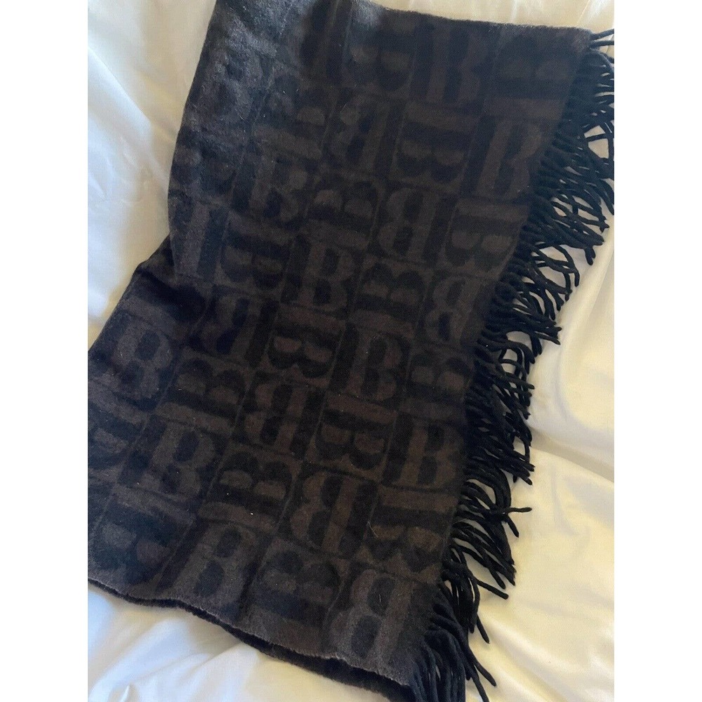 Burberry Black Brown Classic Burberry Monogram B Check Lana wool Shawl Large - Picture 3 of 10
